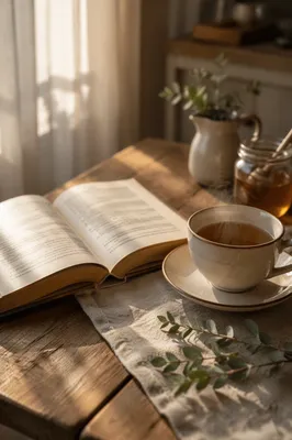 Open Book and Tea on Table