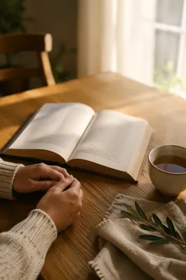 Open Book and Tea on Table
