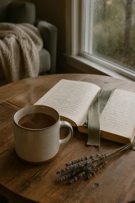 Open Book and Tea by Window