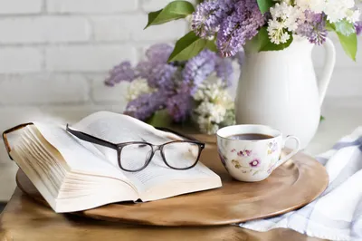 Open Book and Tea on Tray