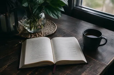 Open Book and Tea on Table