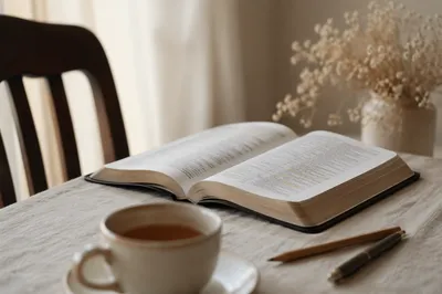 Open Book and Tea on Table