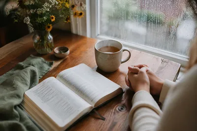 Open Book and Tea by Window