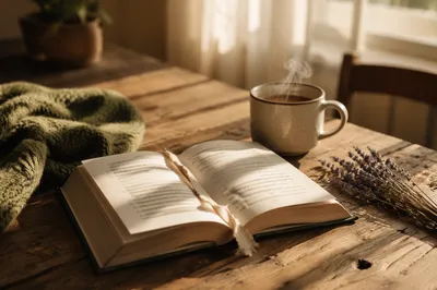 Open Book and Tea on Table
