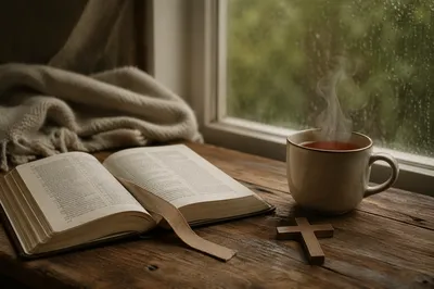 Open Book and Tea by Window
