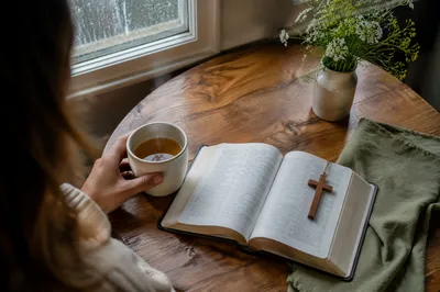 Open Book and Tea by Window