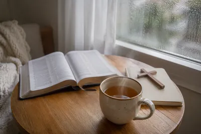 Morning Tea and Open Devotional Book