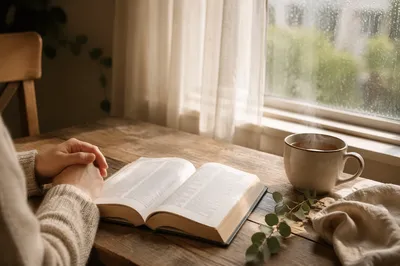 Open Book and Tea on Table