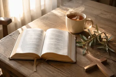Open Book and Tea on Table