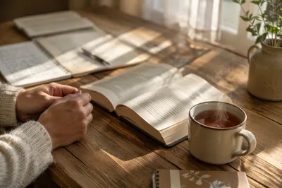 Open Book and Tea on Table
