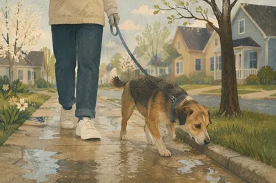 Calm Dog Walk After Spring Rain