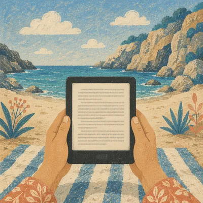 Beach Vacation Ebook Reading Close-Up