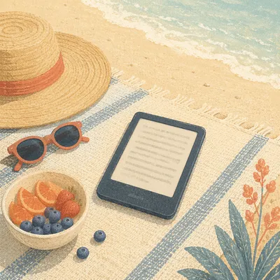 Beach Towel Ebook Reader Vacation Flat Lay