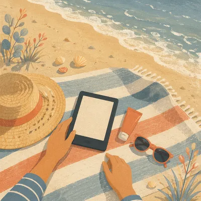 Peaceful Beach Ebook Reading Flat Lay