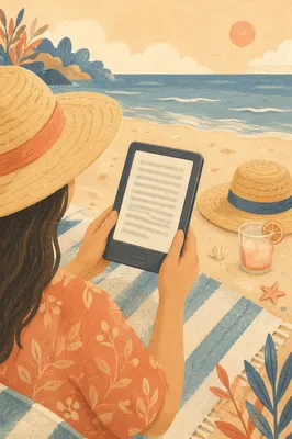 Beach Vacation Ebook Reading on Towel