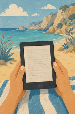 Vacation Ebook Reading on Secluded Beach