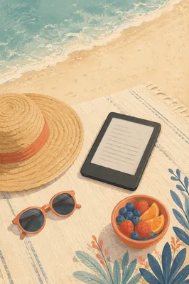 Ebook Reader Beach Vacation Flat Lay