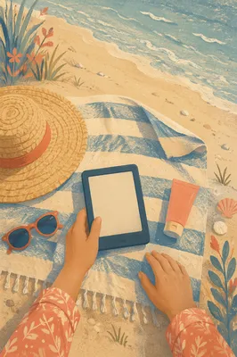 Peaceful Beach Towel Ebook Reading Scene