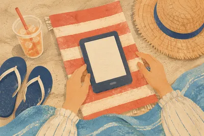Beach Vacation Ebook Reader Flat Lay