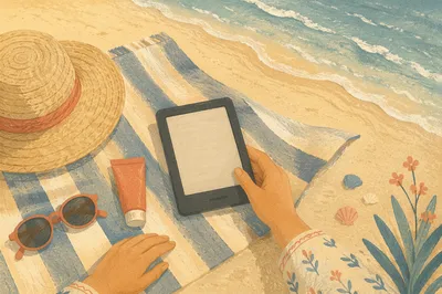 Peaceful Ebook Reader Beach Vacation Scene