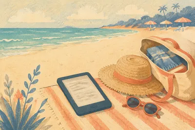 Ebook Reader on Beach Towel Retreat