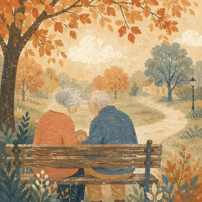 Elderly Couple Praying on Park Bench