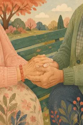 Elderly Couple Praying Together on Park Bench