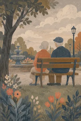 Elderly Couple Praying on Park Bench