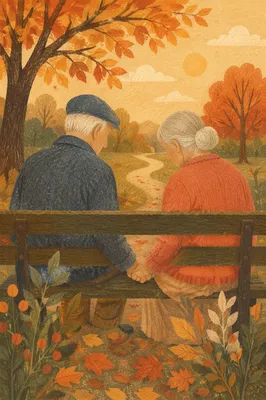 Elderly Couple Praying on Park Bench