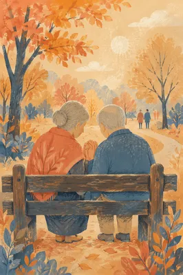 Elderly Couple Praying on Park Bench