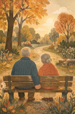 Elderly Couple Praying on Park Bench