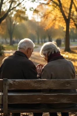 Elderly Couple Praying on Park Bench