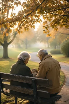 Elderly Couple Praying on Park Bench