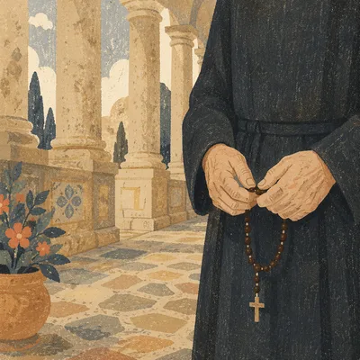 Elderly Hands Praying With Rosary Beads