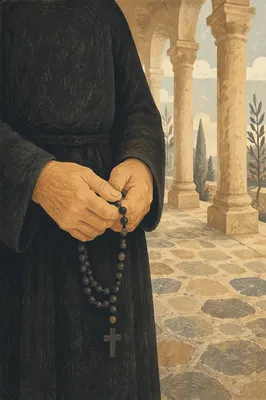 Elderly Hands Holding Rosary in Prayer