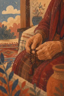 Elderly Hands Holding Rosary in Prayer