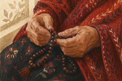 Elderly Hands Holding Rosary in Quiet Prayer