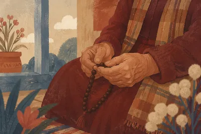 Elderly Hands Holding Rosary in Quiet Prayer