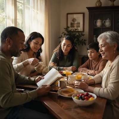 Family Breakfast Gathering in Morning Light