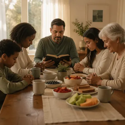 Family Morning Prayer at Breakfast Table