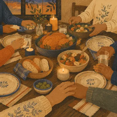 Family Dinner Gratitude by Candlelight