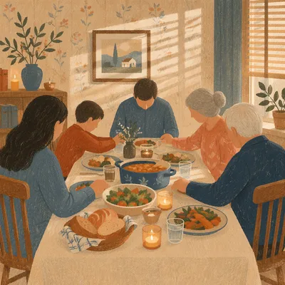Family Dinner Gratitude by Candlelight