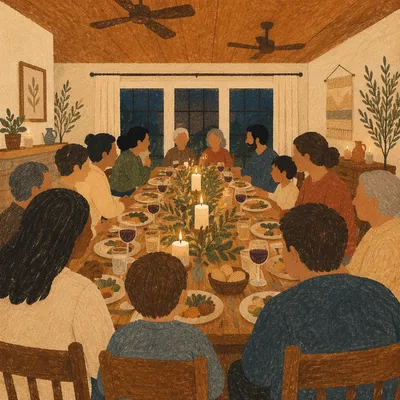 Family Dinner Gratitude by Candlelight