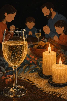 Candlelit Family Gratitude Dinner with Sparkling Glass