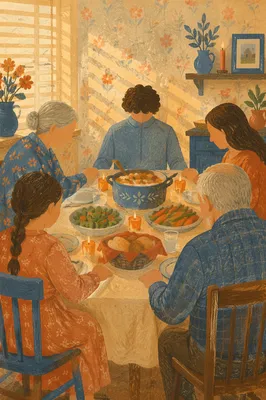 Family Dinner Gratitude by Candlelight