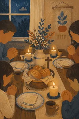 Candlelit Family Dinner Prayer at Twilight