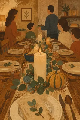 Candlelit Family Gratitude Dinner Table