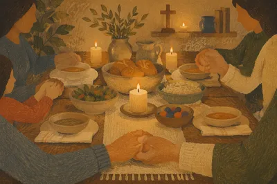 Family Dinner Gratitude by Candlelight