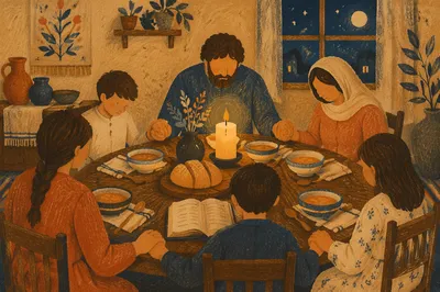 Candlelit Family Dinner Prayer and Gratitude