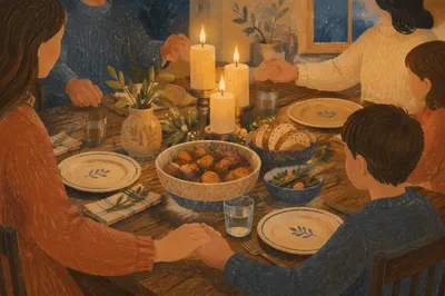 Family Dinner Gratitude by Candlelight